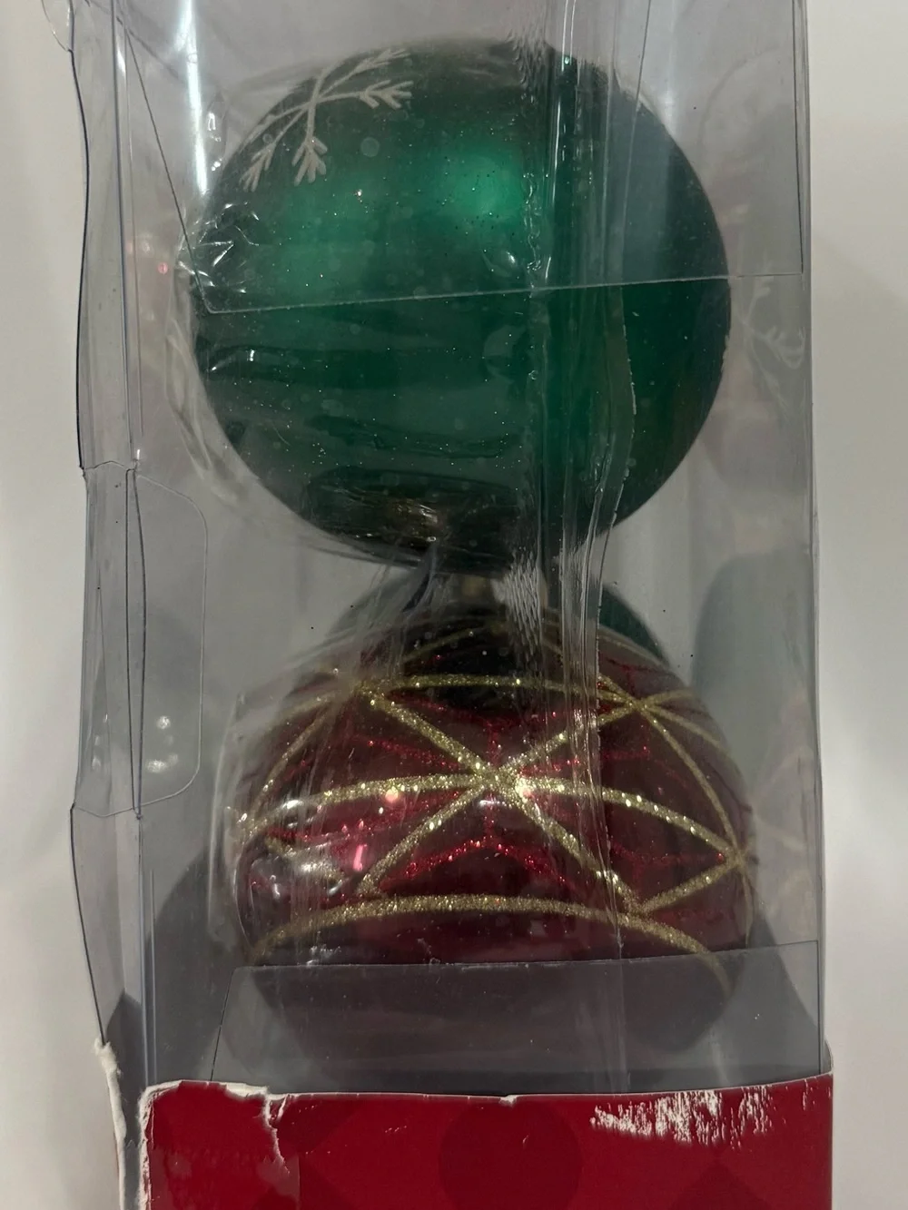 Holiday Living Emerald Green & Burgundy Red European Glass Christmas Ornaments